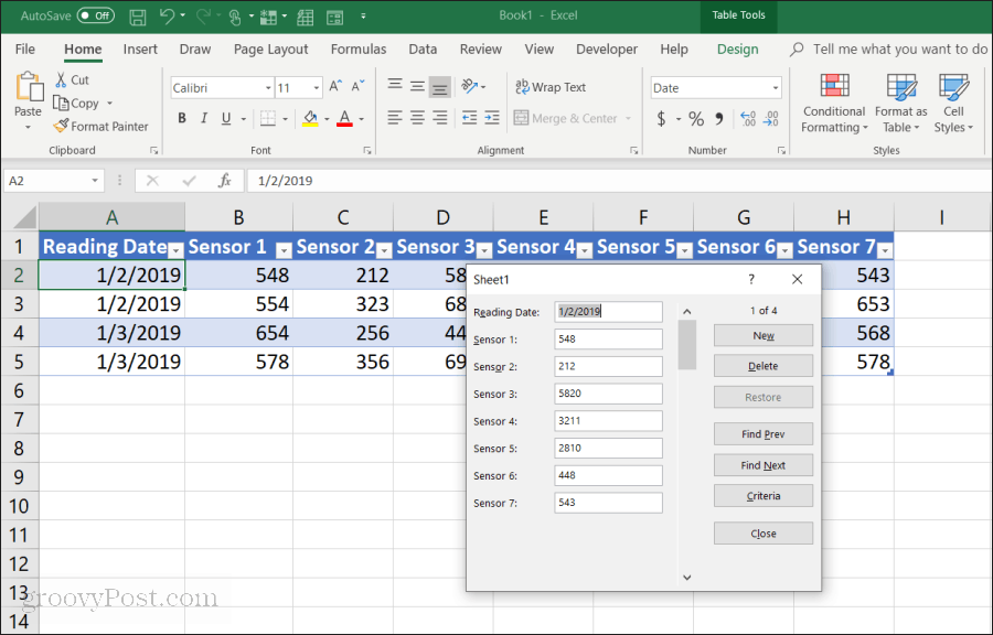 formular de introducere a datelor în Excel