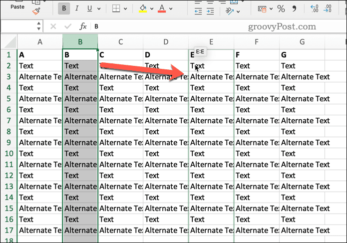 Mutarea unei coloane în Excel