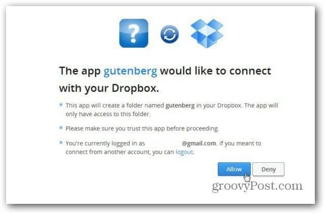 proiectul gutenberg se conectează la Dropbox