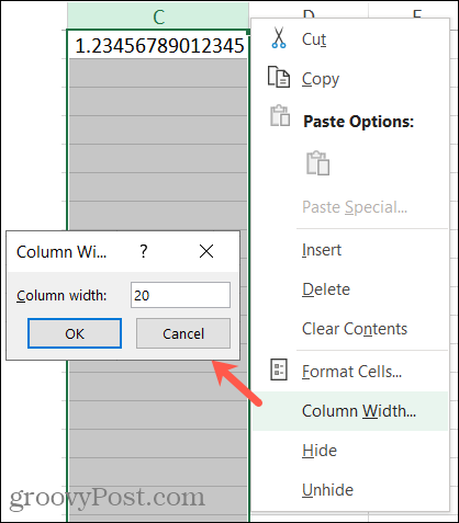 Măriți lățimea coloanei în Excel