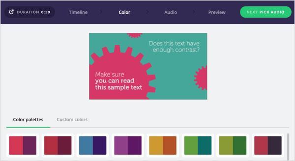 Alegeți o paletă de culori pentru videoclipul dvs. Biteable sau creați-vă propriul.