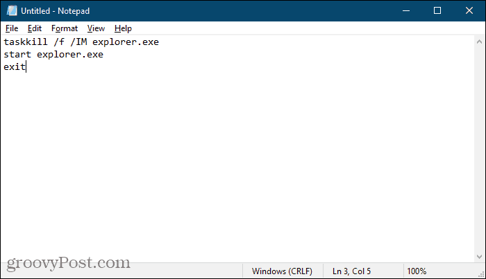 Creați un fișier de lot utilizând Notepad în Windows 10