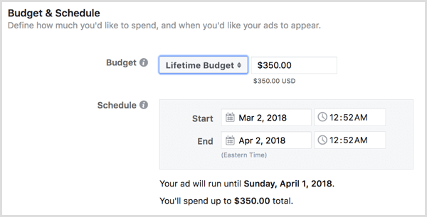 Alegeți un buget pe viață pentru anunțurile dvs.