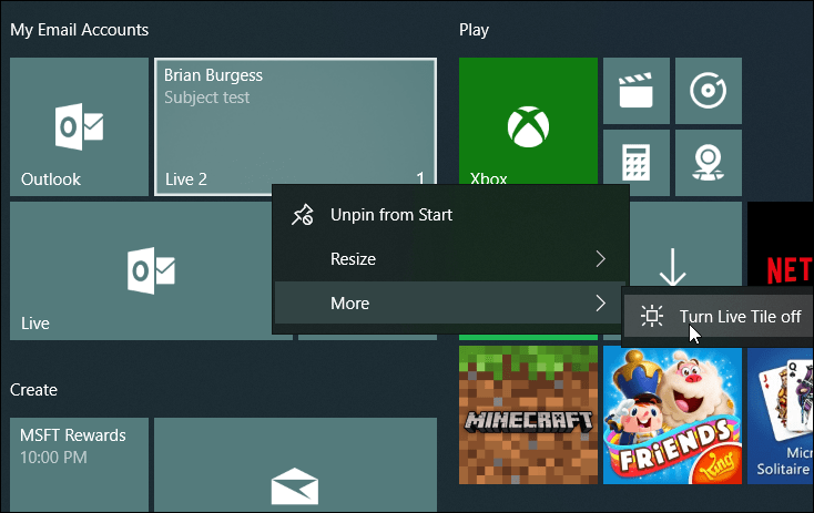 Aranjați Windows Live Tile pentru Windows 10 Start