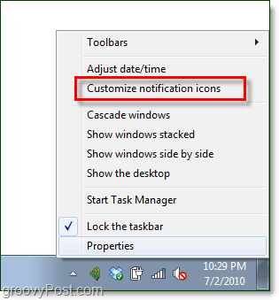 personalizați notificările tăvii sistemului Windows 7