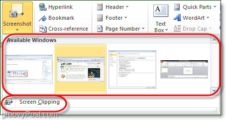 instrumentul de captură de ecran are două opțiuni în Office 2010