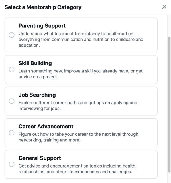 Cum să vă îmbunătățiți comunitatea de grup Facebook, de exemplu, opțiunile categoriei de mentorat Facebook
