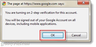 confirmați activarea verificării în doi pași pentru Google