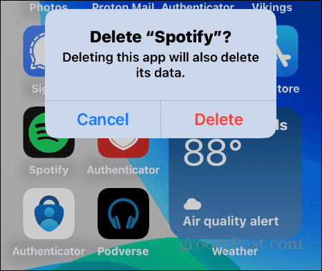 Ștergeți aplicația Spotify de pe iPhone