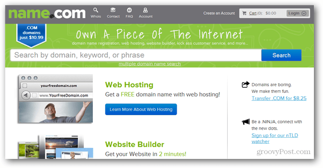 nume.com regisarea domeniului bosts și găzduire de site-uri web