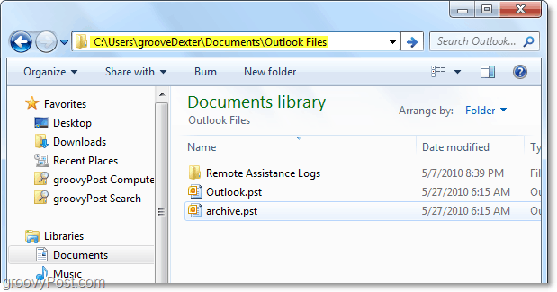 folderul de fișiere pst Outlook 2010 implicit 