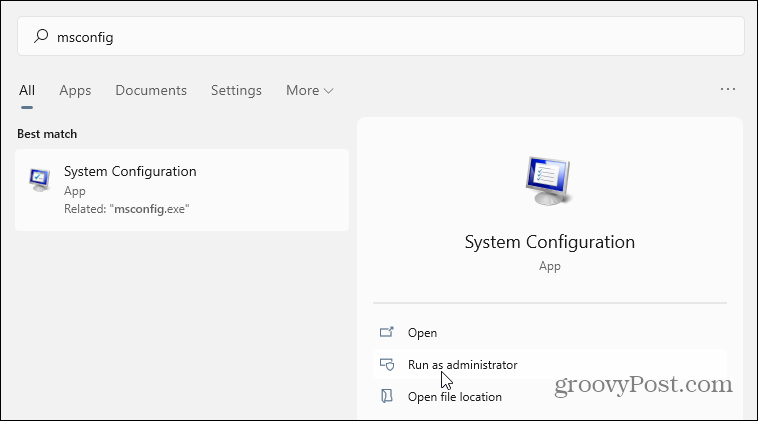 msconfig pornește Windows 11