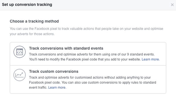 Puteți alege dintre două metode de urmărire a conversiilor pentru anunțurile de pe Facebook.
