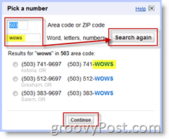Căutarea de modificare a numărului Google Voice