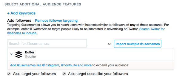Puteți direcționa anunțul către urmăritorii unui alt cont Twitter.