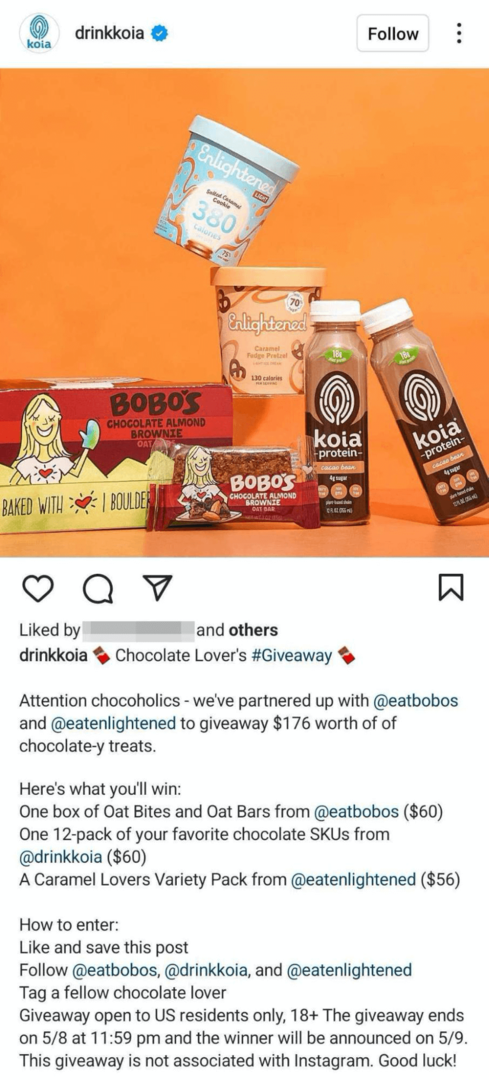imaginea postării de afaceri pe Instagram cu un cadou co-branded