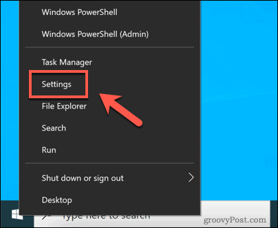 Deschiderea meniului Windows Settings
