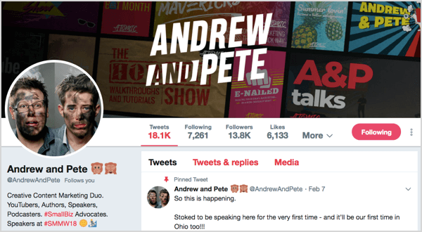 Profil Twitter pentru @andrewandpete.