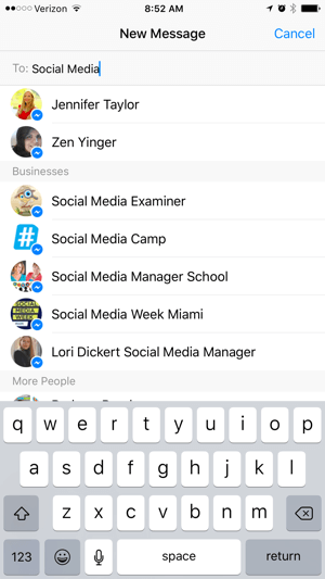 Facebook Messenger pentru căutare de afaceri