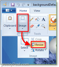 redimensionați imaginea în vopsea Windows 7 făcând clic pe imagine și apoi redimensionați