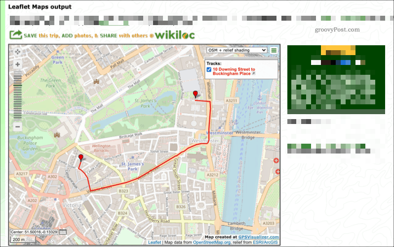 Un exemplu de hartă creat folosind serviciul GPS Visualizer