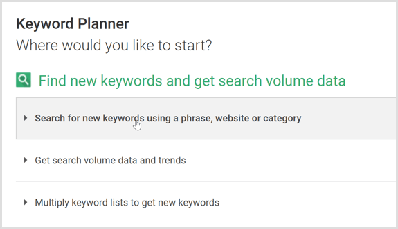 Căutare Planificator de cuvinte cheie Google AdWords