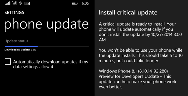 Windows Phone 8-1 Actualizare critică