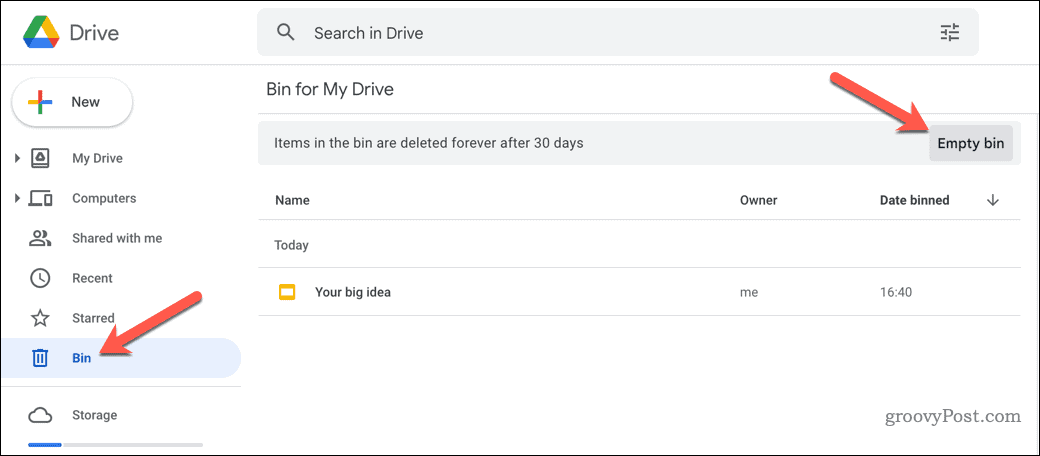 Goliți coșul Google Drive