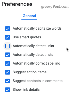 Meniul Preferințe Google Docs