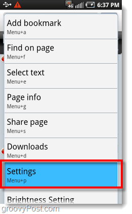 accesați meniul de setări din browserul Android
