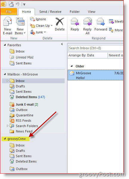 Outlook 2010 Screenshot cum să adăugați căsuță poștală suplimentară