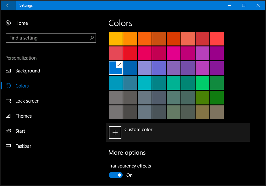 Modificarea culorii și aspectului în Windows 10 Creators Update