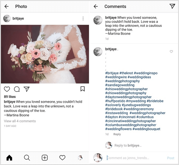 exemplu de postare Instagram cu o combinație de conținut, industrie, nișă și hashtag-uri de marcă