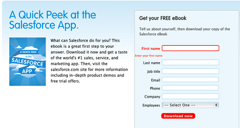 pagina de destinație Salesforce