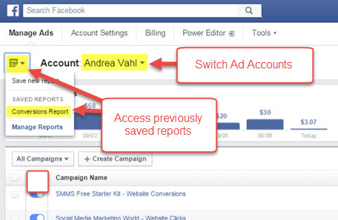 managerul de reclame Facebook a salvat rapoarte
