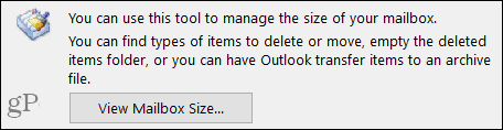 Vizualizați dimensiunea cutiei poștale în Outlook