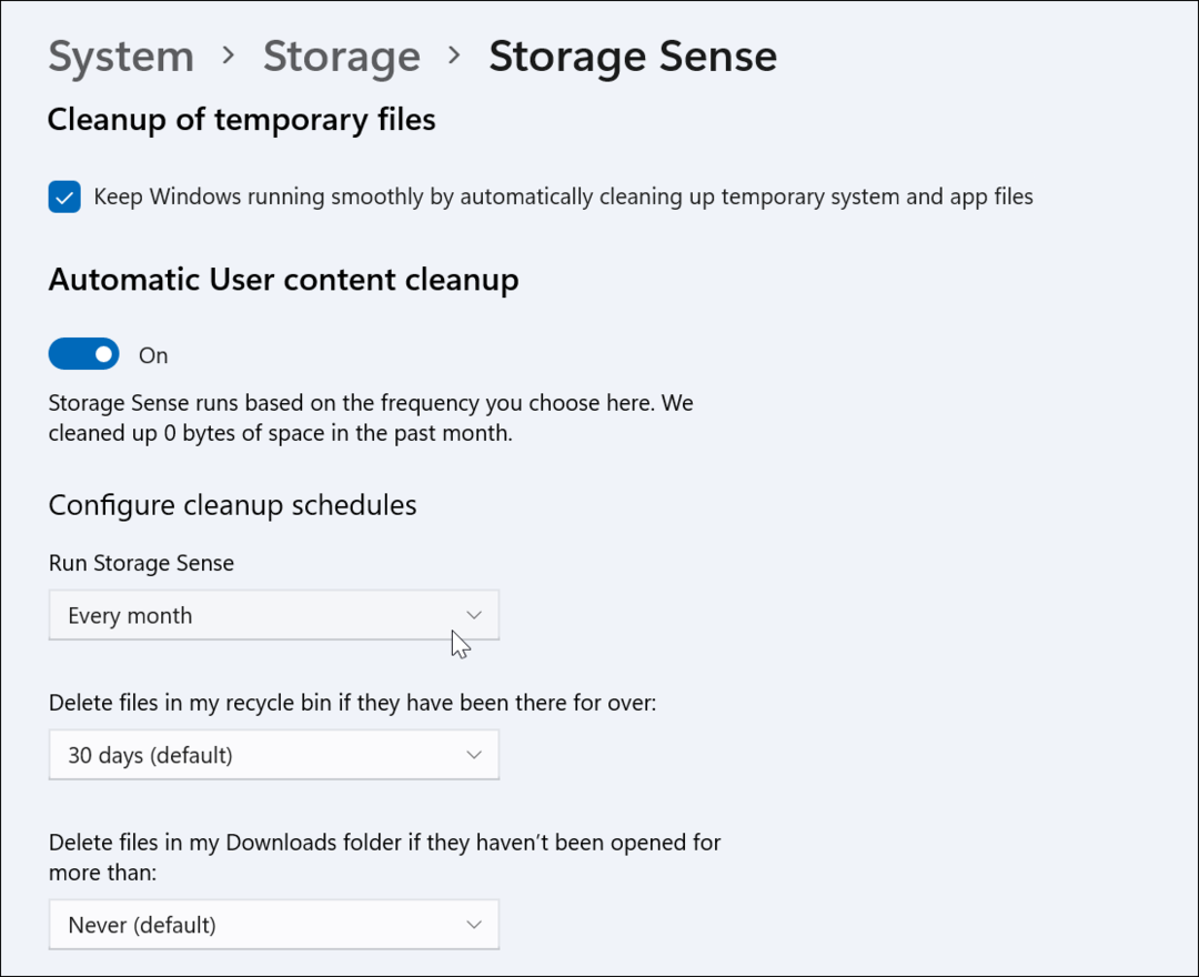 Cum se activează și se configurează Storage Sense pe Windows 11