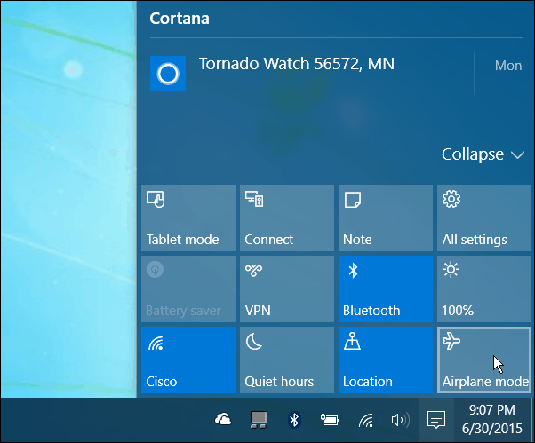 Centrul de acțiune Windows 10