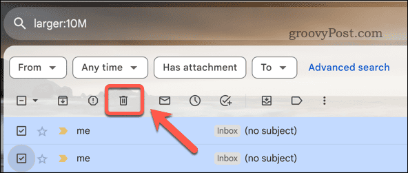 Ștergerea e-mailurilor Gmail din rezultatele căutării