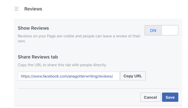 Activați recenziile Facebook selectând Activat lângă Afișare recenzii.