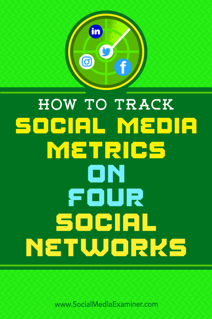 Cum să urmăriți valorile rețelelor sociale pe patru rețele sociale de Joe Griffin pe Social Media Examiner.