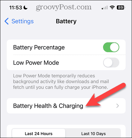 Atingeți sănătatea bateriei și încărcarea pe ecranul bateriei iPhone