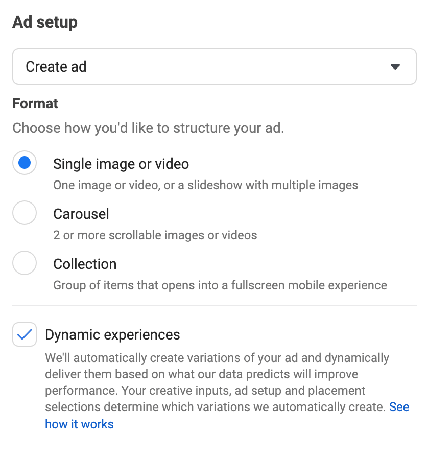 how-to-create-facebook-ads-customers-engage-with-create-dynamic-experiences-verificați-dynamic-experiences-box-upload-image-or-video-write-primary-text-headline-description-example- 13