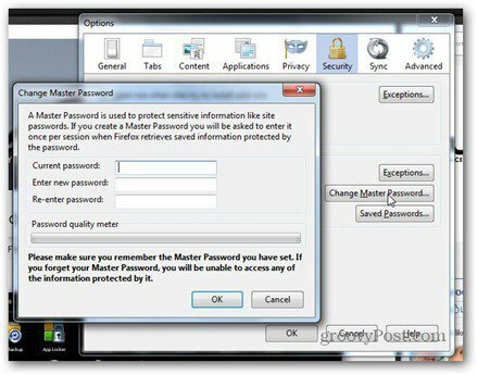 firefox schimbă parola principală