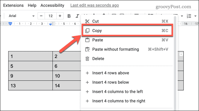 Copiați un tabel în Google Docs