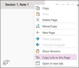Copiați un link către pagina din OneNote pentru web
