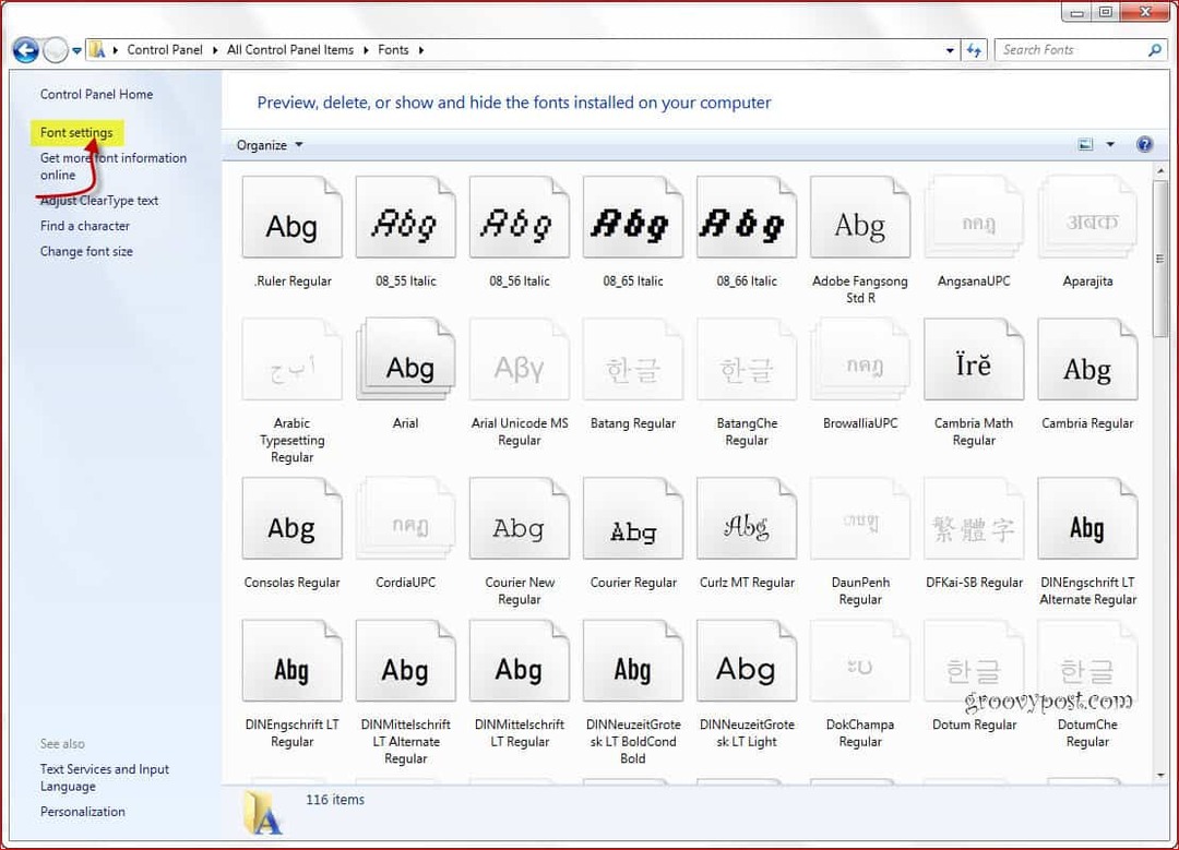 Windows 7 lista de fonturi