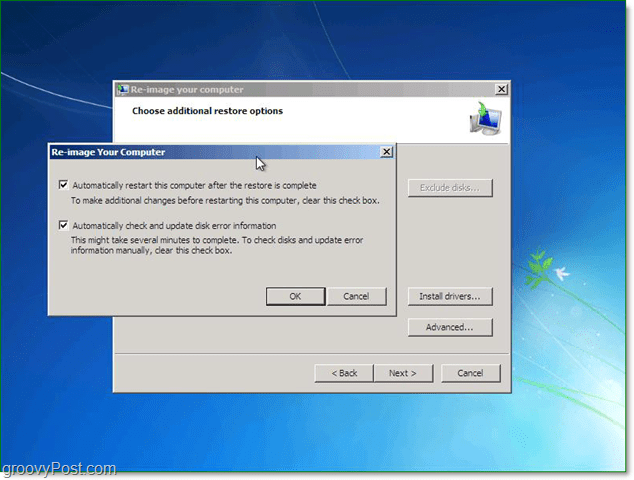 utilizați opțiunile avansate pentru a personaliza restaurarea imaginilor de sistem Windows 7