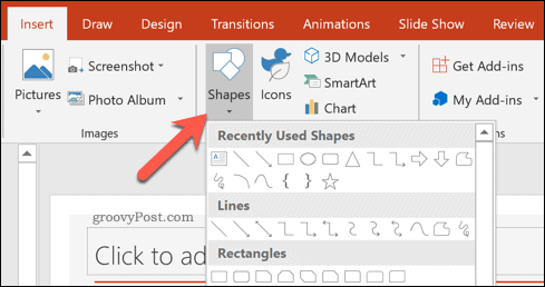 Introducerea unei forme într-o prezentare PowerPoint