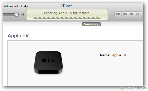 Progresul restaurării Apple TV
